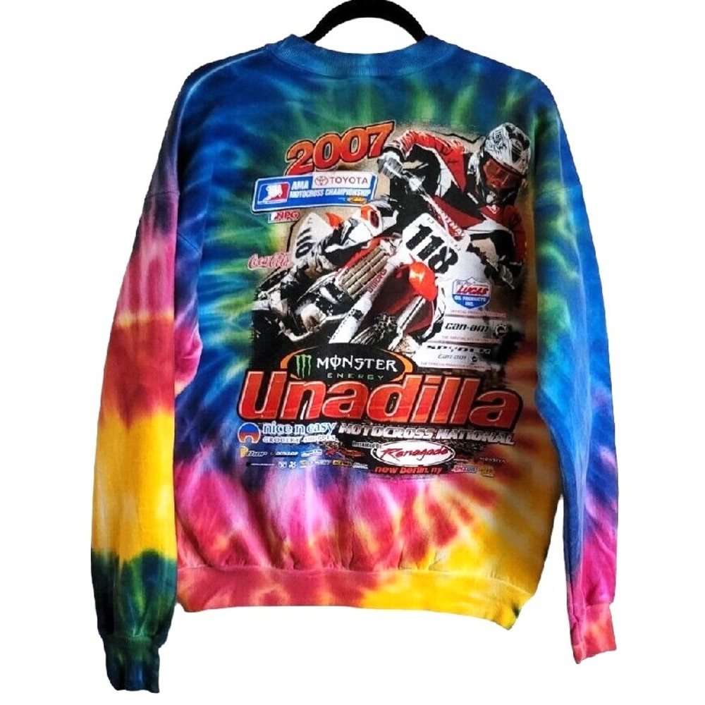 AMA Motorcross Chanpionship 2007 Monster UNADILLA Mens Sweat Shirt Tie Dye L